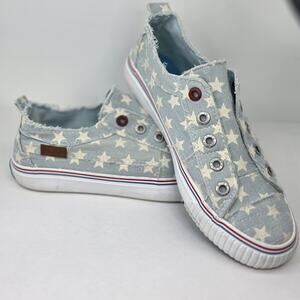 BLOWFISH MALIBU WOMENS SNEAKER size 8 BLUE CANVAS WHITE STARS SLIP ON